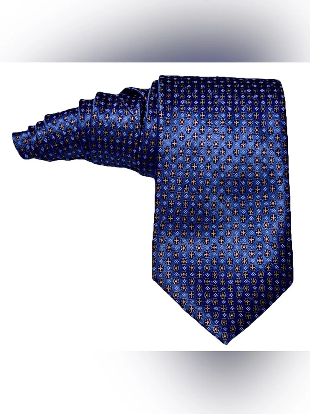 $295 NEW ERMENEGILDO ZEGNA SILVER SATIN BLUE NEAT TIE ITALY 100% SILK